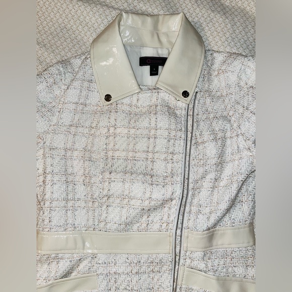 C Wonder Tweed & Faux Leather Chic Moto Jacket sz S - Picture 6 of 12